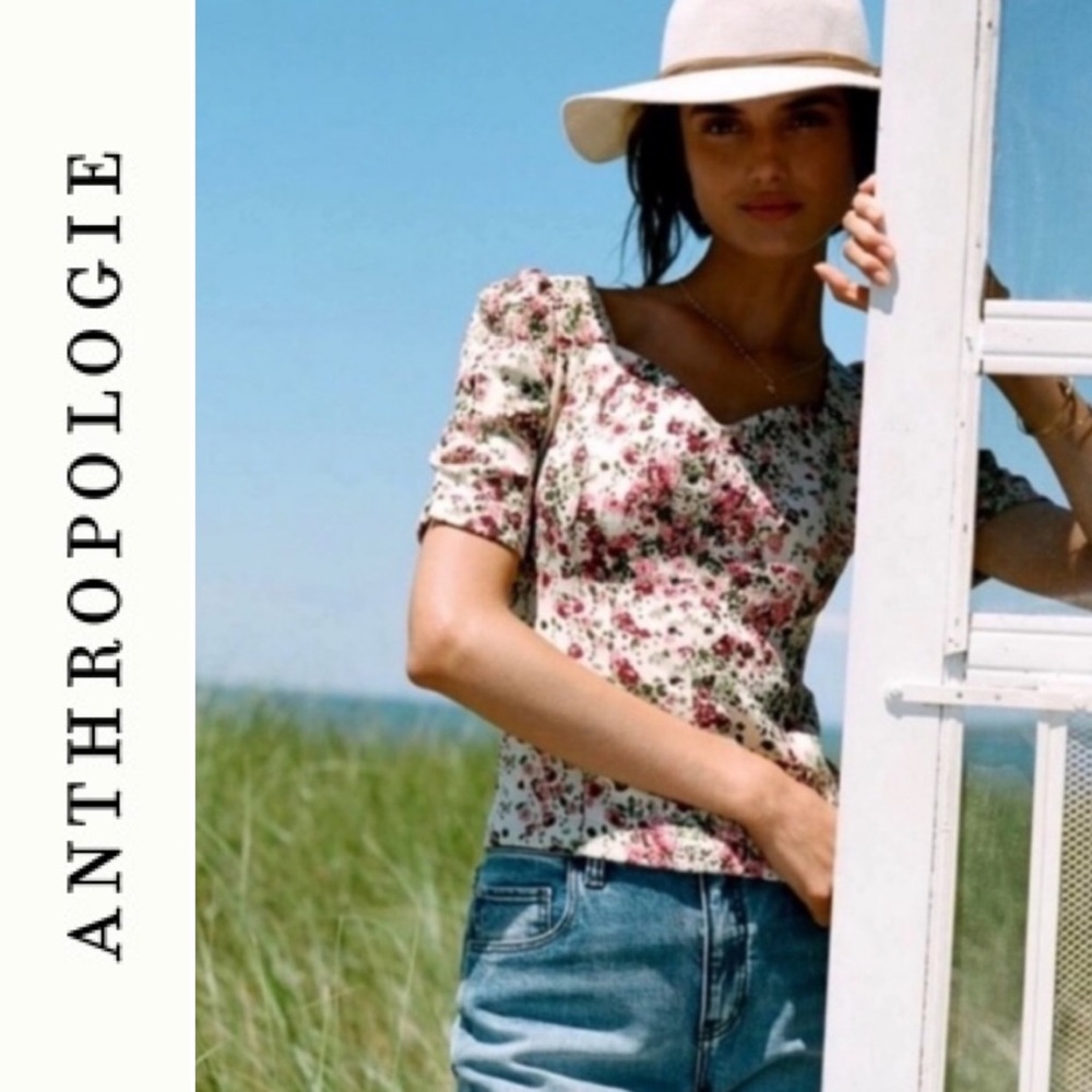 Anthropologie Floral Blouse - Pink and Green